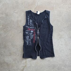 Vintage Harley Davidson Vest Grunge Moto Zip Cyber Graphic Biker Tank Y2K L
